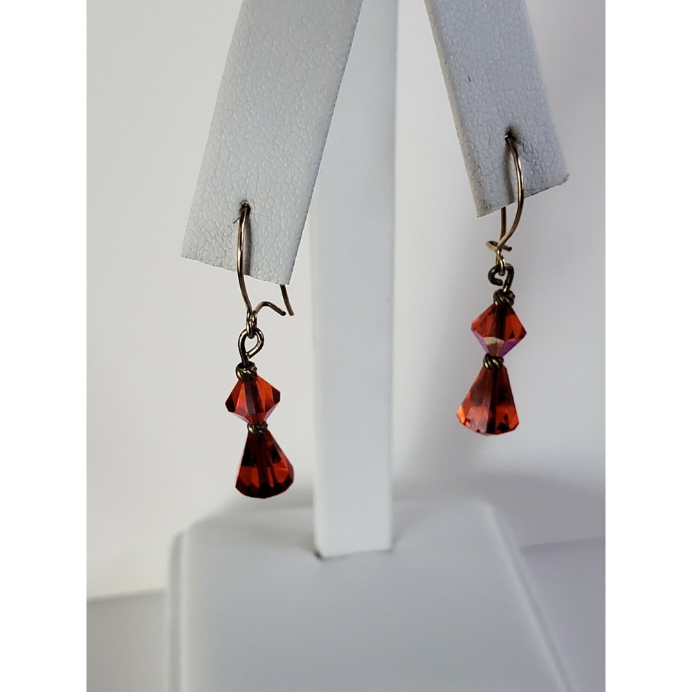 Vintage Gold Tone Fancy Salmon Orange Bead Drop Pierced Earrings Kidney Hooks - Picture 5 of 12